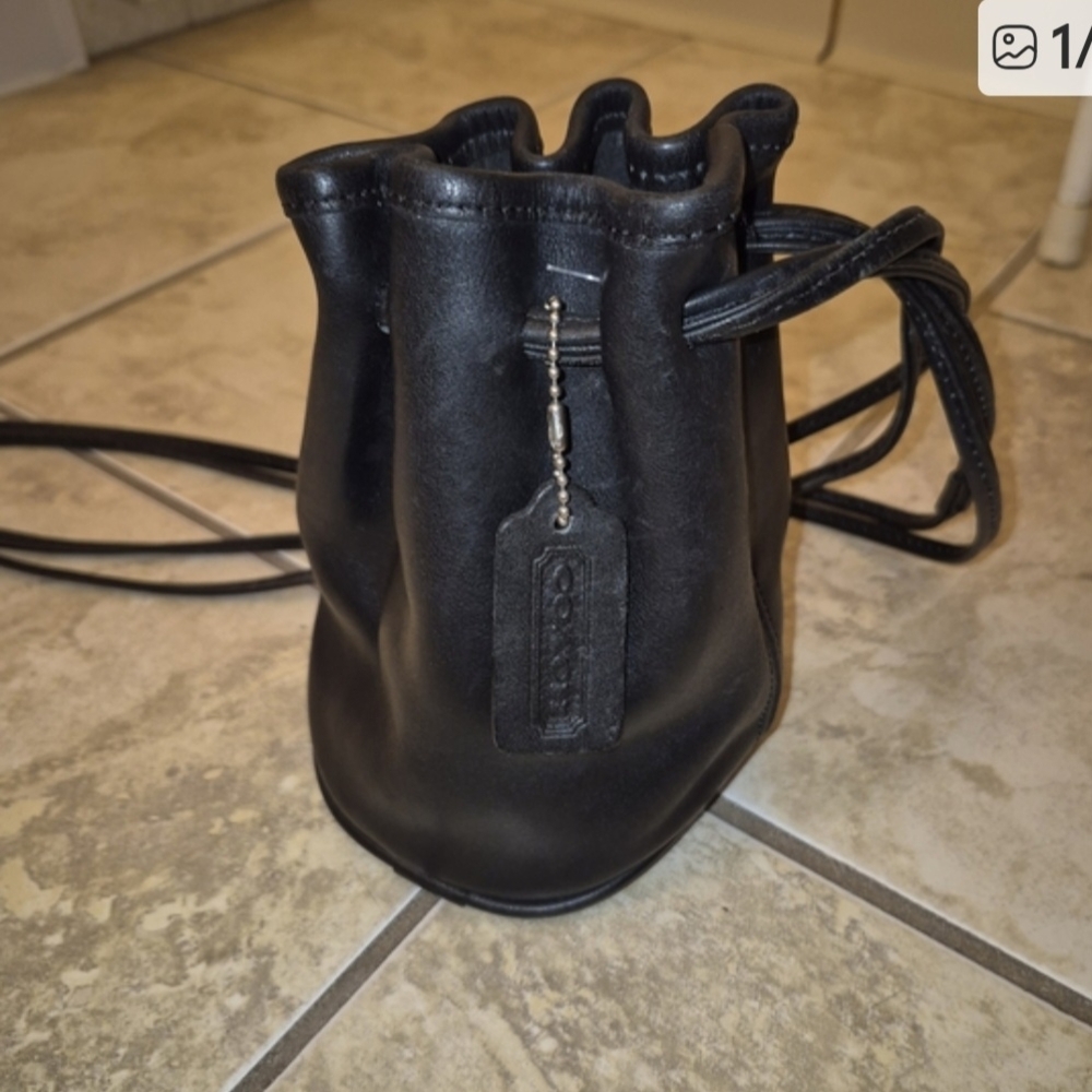 Mini Coach Black Leather Draw Strap Bag